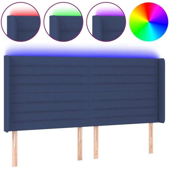Tête de lit à LED Bleu 163x16x118/128 cm Tissu