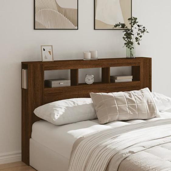 Tête de lit à LED chêne marron 160x18,5x103,5cm bois ingénierie - CUQUE - Contemporain - Design
