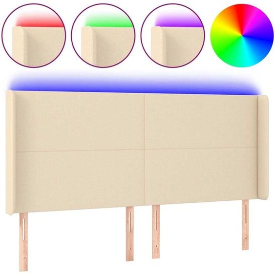 Tête de lit à LED Crème 163x16x118/128 cm Tissu