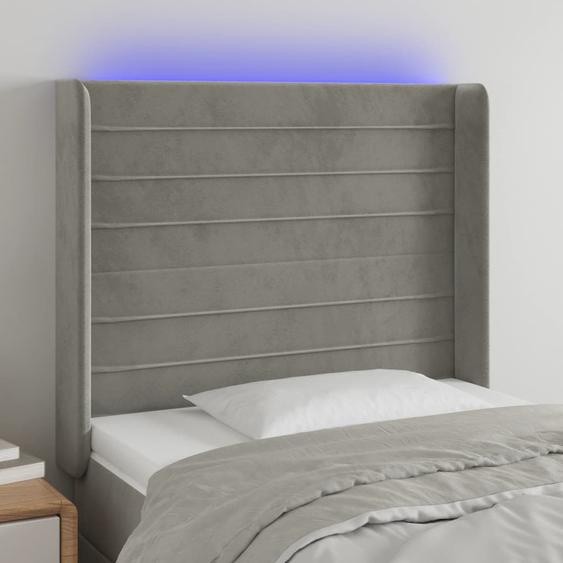 Tête de lit à LED Gris clair 83x16x118/128 cm Velours