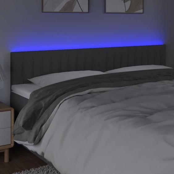 Tête de lit à LED - OMABETA - Gris foncé - 200x5x78/88 cm - Tissu HB03731