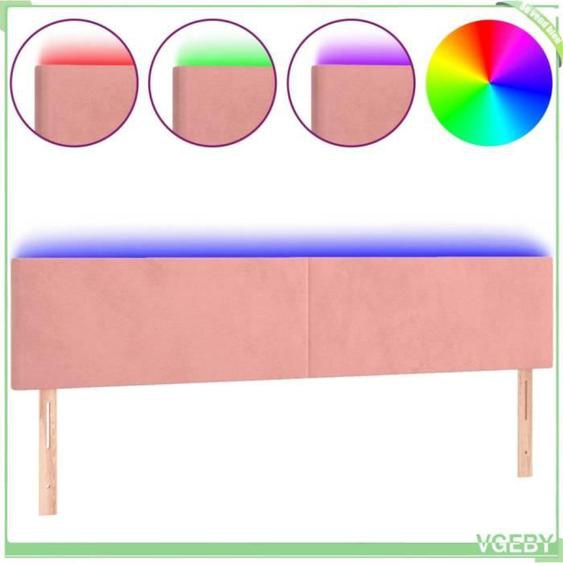 Tête de lit à LED - V GEBY - Rose - Velours - 160x5x78/88 cm - Hauteur réglable