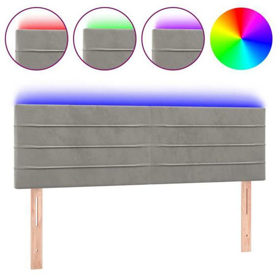 Tête de lit accessoire couchage chambre à coucher meuble à LED 144 par 5 par 78/88 tissu velours gris clair