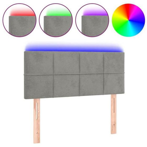 Tête de lit accessoire couchage chambre à coucher meuble à LED 90 par 5 par 78/88 tissu velours gris clair