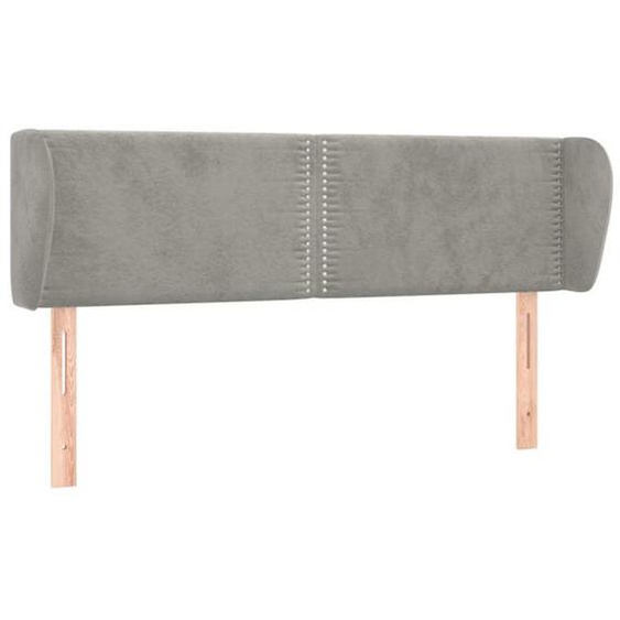 Tête de lit accessoire couchage chambre a coucher meuble avec rebord lateral 147 x 23 x 78/88 cm tissu velours gris clair TDL02052