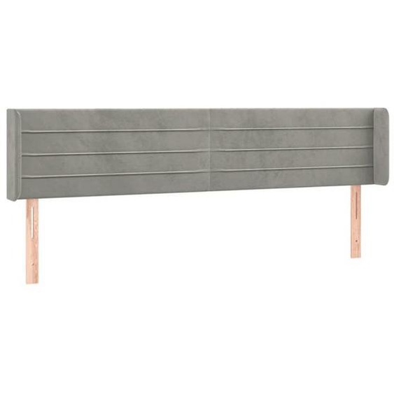 Tête de lit accessoire couchage chambre à coucher meuble avec rebord lateral 203 par 16 par 78/88 tissu velours gris clair