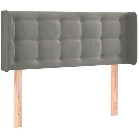 Tête de lit accessoire couchage chambre à coucher meuble avec rebord lateral capitonne 83 par 16 par 78/88 tissu velours gris clair