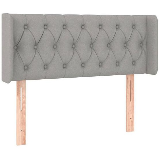 Tête de lit accessoire couchage chambre à coucher meuble capitonne avec rebord lateral 93 par 16 par 78/88 tissu gris clair