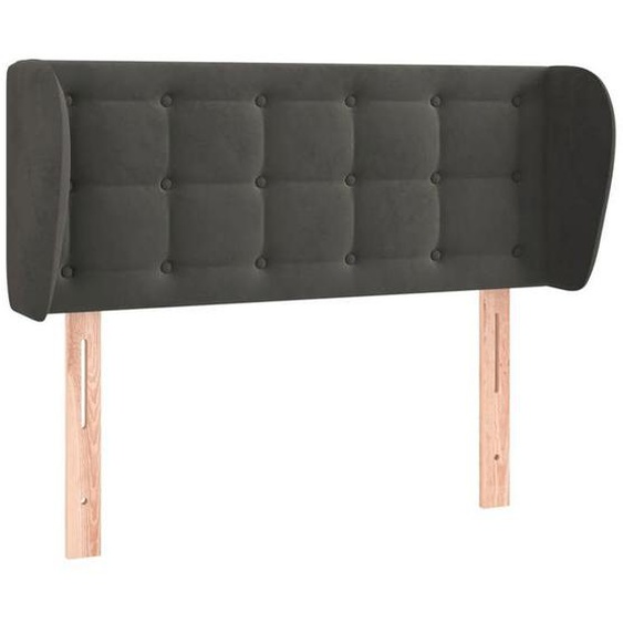 Tête de lit accessoire couchage chambre a coucher meuble capitonne avec rebord lateral 93 x 23 x 78/88 cm tissu velours gris fonce