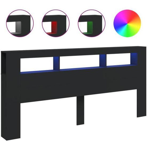 Tête de lit - ASHATA - Modèle LED - Noir - Bois dingénierie - 220x18,5x103,5 cm