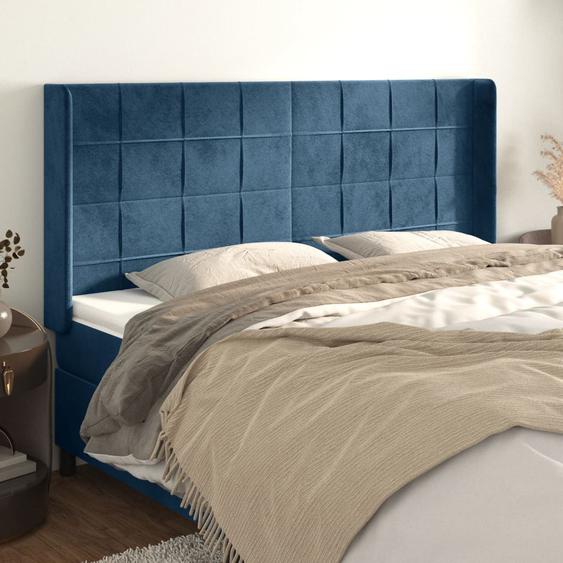 Tête de lit avec oreilles Bleu foncé 163x16x118/128 cm Velours