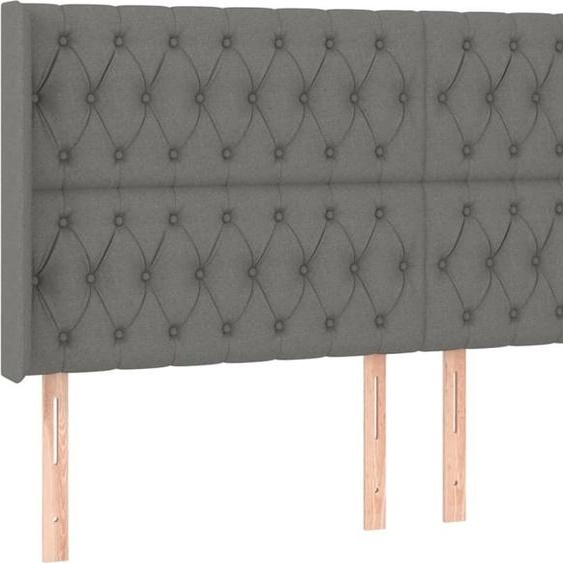 Tête de lit avec oreilles Gris foncé 183x16x118/128 cm Tissu
