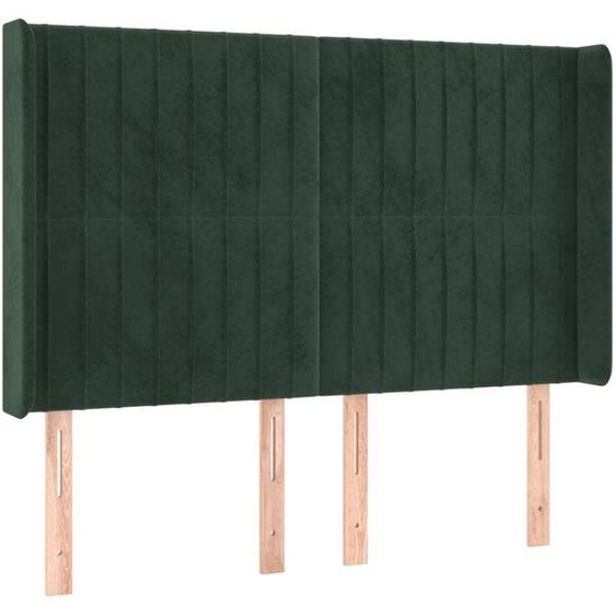 Tête de lit avec oreilles Vert foncé 147x16x118/128 cm Velours