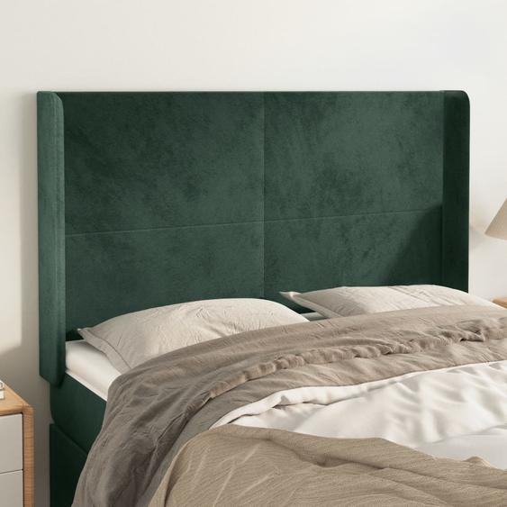 Tête de lit avec oreilles Vert foncé 147x16x118/128 cm Velours