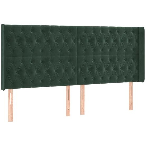 Tête de lit avec oreilles Vert foncé 203x16x118/128 cm Velours