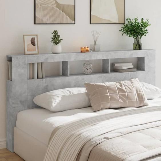 Tête de lit - TMISHION - PAL837368 - Gris béton - Bois dingénierie - LED RVB réglables