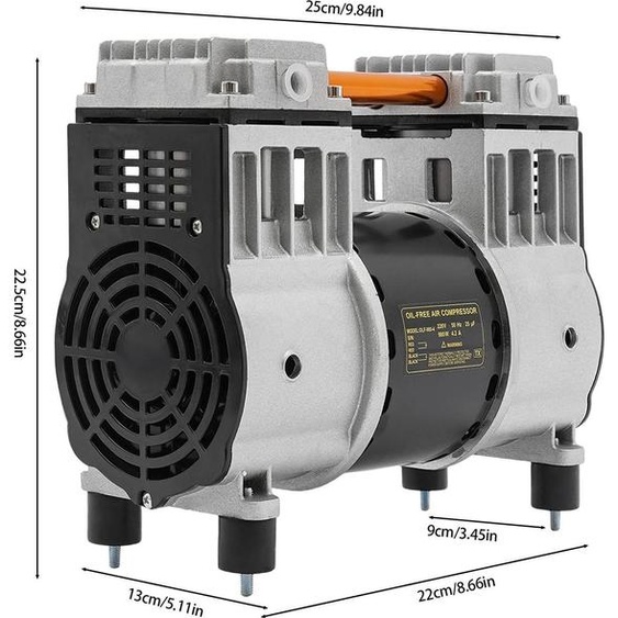 Tête de pompe pour compresseur dair - 980 W - 220 V CA - 140 l/min - Moteur en cuivre pur - Avec silencieux - Gris