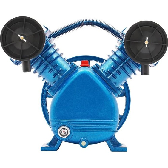 Tête de pompe pour compresseur dair en fonte - Bicylindre - Puissance 3 CV (2200 W) - Débit 250 l/min (8,8 cfm) - Pression 8 bar (115 psi) - Vitesse de rotation 1050 tr/min - Cylindres 65×2 - Bleu