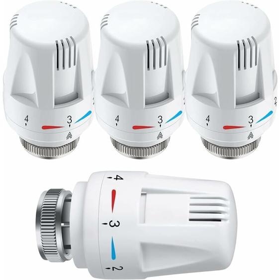 Tête Thermostatique, 4 Pièces Thermostat, Tête De Rechange De Valve De Radiateur Standard M30 x 1,5 Contrôle De La Température, Blanc