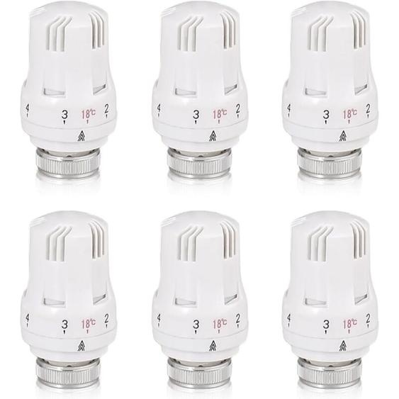 Tete Thermostatique Radiateur, 6 Pièces Tête de Vanne de Radiateur, Robinet Thermostatique Radiateur, M30 x 1,5 Tête de Thermostat, Tête de Radiateur
