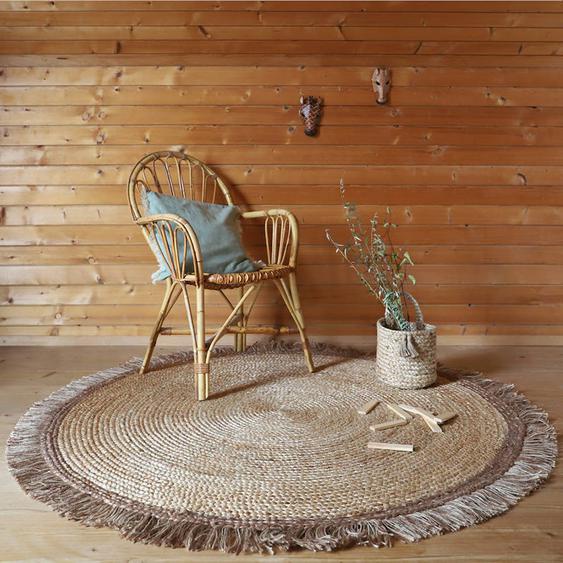 Thar Tapis Jute Rond Avec Franges Jute Naturelle