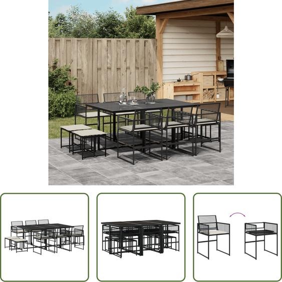 The Living Store 11 pcs. salon de jardin avec coussins noir poly rotin