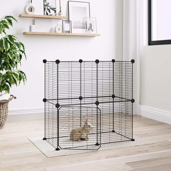 The Living Store 12 pcs. cage pour animaux domestiques avec porte noir 35x35 cm acier