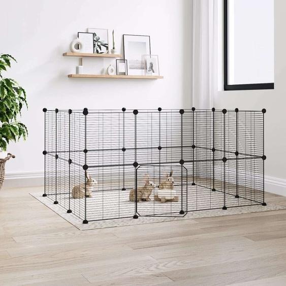 The Living Store 28 pcs. cage pour animaux domestiques avec porte noir 35x35 cm acier