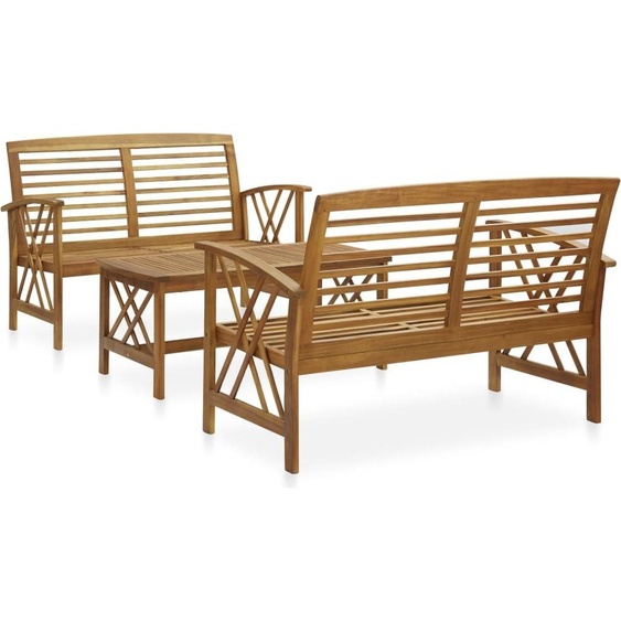 The Living Store 3-pc. Ensemble salon de jardin bois massif acacia