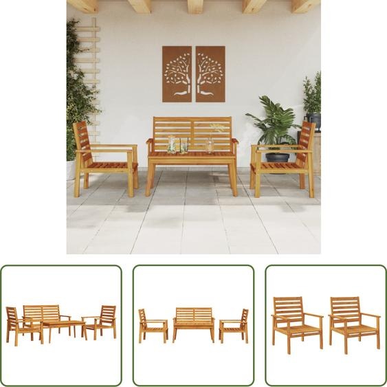 The Living Store 4-pcs. Salon de jardin en bois massif acacia