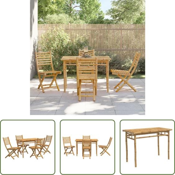 The Living Store 5-pcs. Ensemble de salle à manger de jardin en bambou