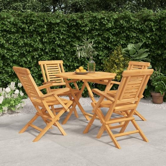 The Living Store 5-pcs. Ensemble de salle à manger de jardin en bois massif teck