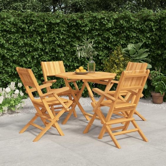 The Living Store 5-pcs. Ensemble de salle à manger de jardin en bois massif teck
