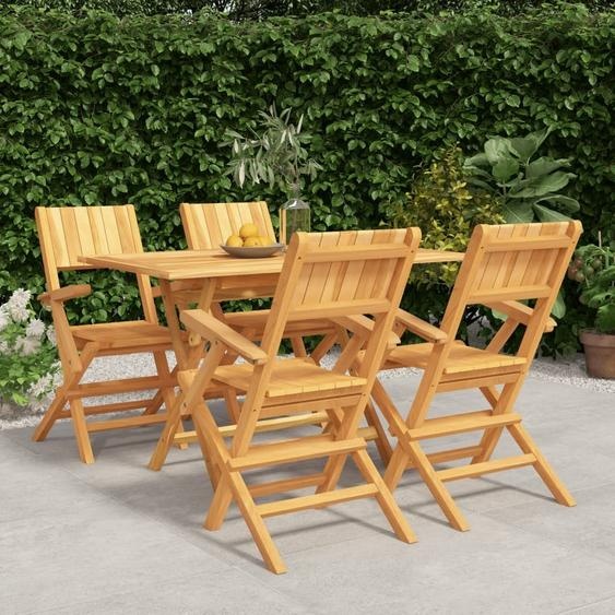The Living Store 5-pcs. Ensemble de salle à manger de jardin en bois massif teck