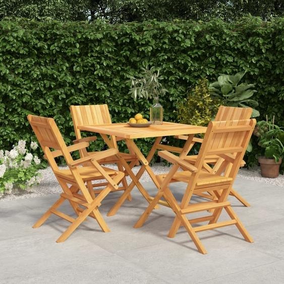 The Living Store 5-pcs. Ensemble de salle à manger de jardin en bois massif teck