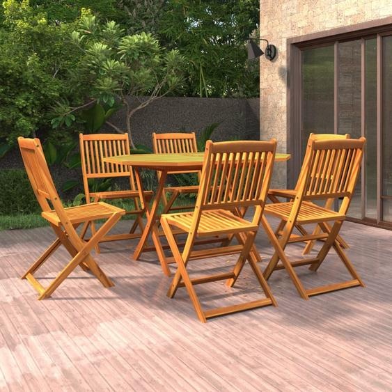 The Living Store 7-pcs. Ensemble de salle à manger de jardin en bois massif dacacia