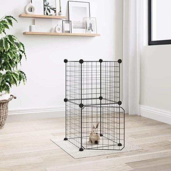 The Living Store 8 pcs. cage pour animaux domestiques avec porte noir 35x35 cm acier