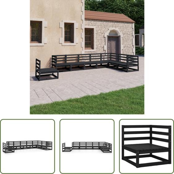 The Living Store 8-pièces salon de jardin noir pin massif