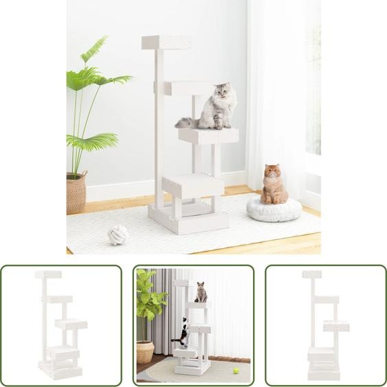 The Living Store Arbre à chat blanc 45,5x49x103 cm Pin massif