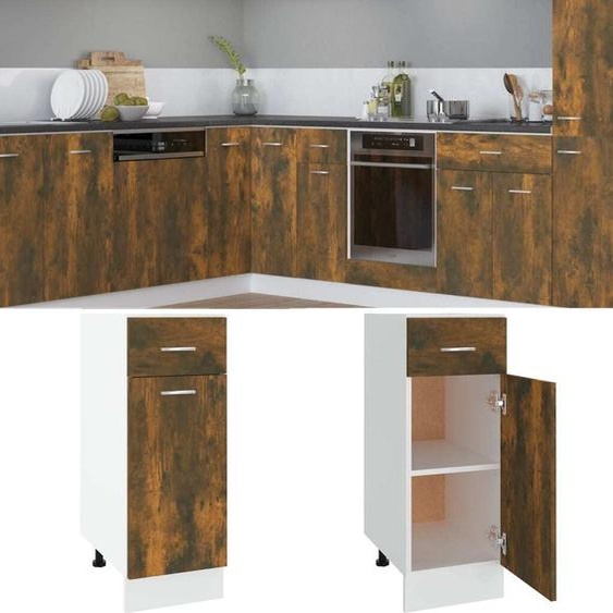 The Living Store Armoire basse avec tiroir chêne fumé 30x46x81,5 cm