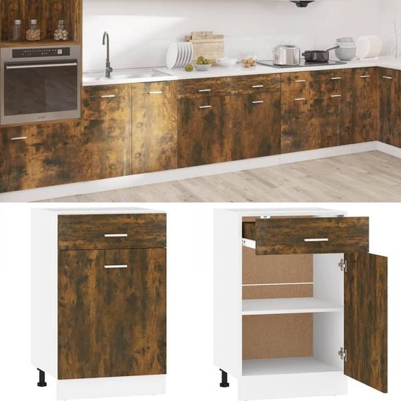 The Living Store Armoire basse avec tiroir chêne fumé 50x46x81,5 cm