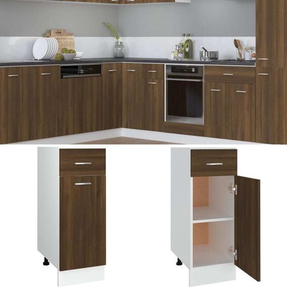 The Living Store Armoire basse avec tiroir imitation chêne brun 30x46x81,5 cm