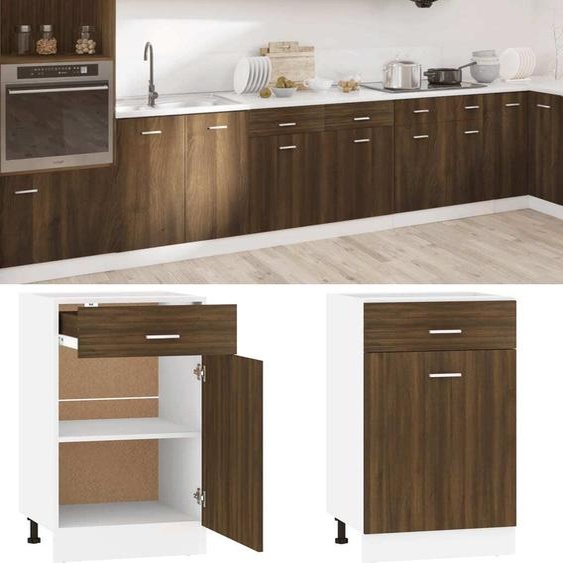 The Living Store Armoire basse avec tiroir imitation chêne brun 50x46x81,5 cm