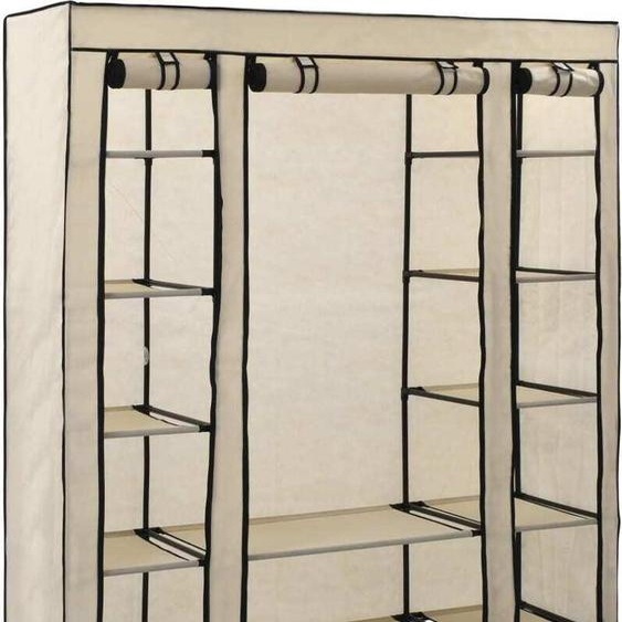 The Living Store Armoire en tissu avec compartiments Barres de penderie Crème 150x45x176cm