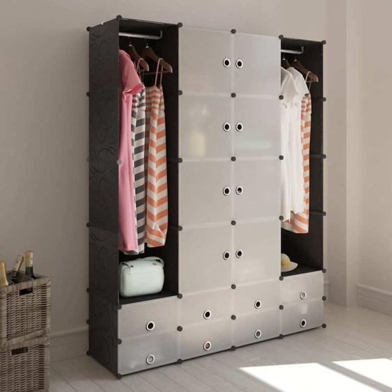 The Living Store Armoire modulaire avec 18 compartiments noir/blanc 37x146x180,5cm