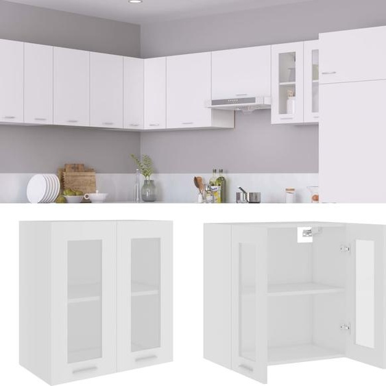 The Living Store Armoire suspendue en verre blanc 60x31x60 cm Matériau dérivé du bois