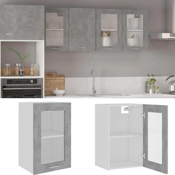 The Living Store Armoire suspendue en verre gris béton 40x31x60 cm Matériau dérivé du bois