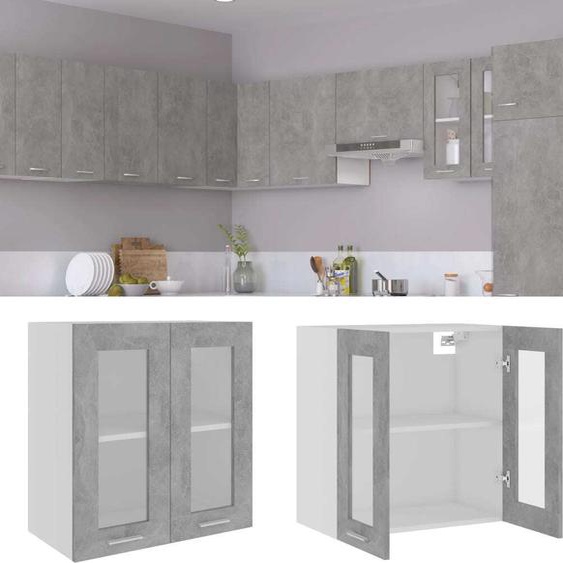 The Living Store Armoire suspendue en verre gris béton 60x31x60 cm Matériau dérivé du bois