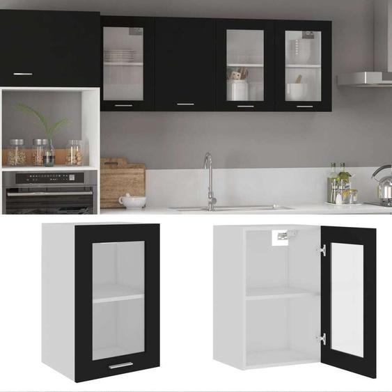 The Living Store Armoire suspendue en verre noir 40x31x60 cm Bois composite
