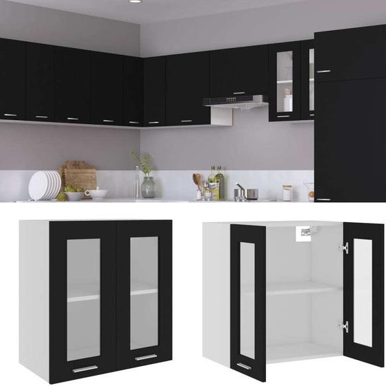 The Living Store Armoire suspendue en verre noir 60x31x60 cm Bois composite